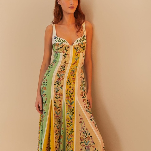 FARM Rio Multicolor Delicate Floral Stripes LENZING™ ECOVERO™ Euroflax™ Maxi Dre - Picture 2 of 3